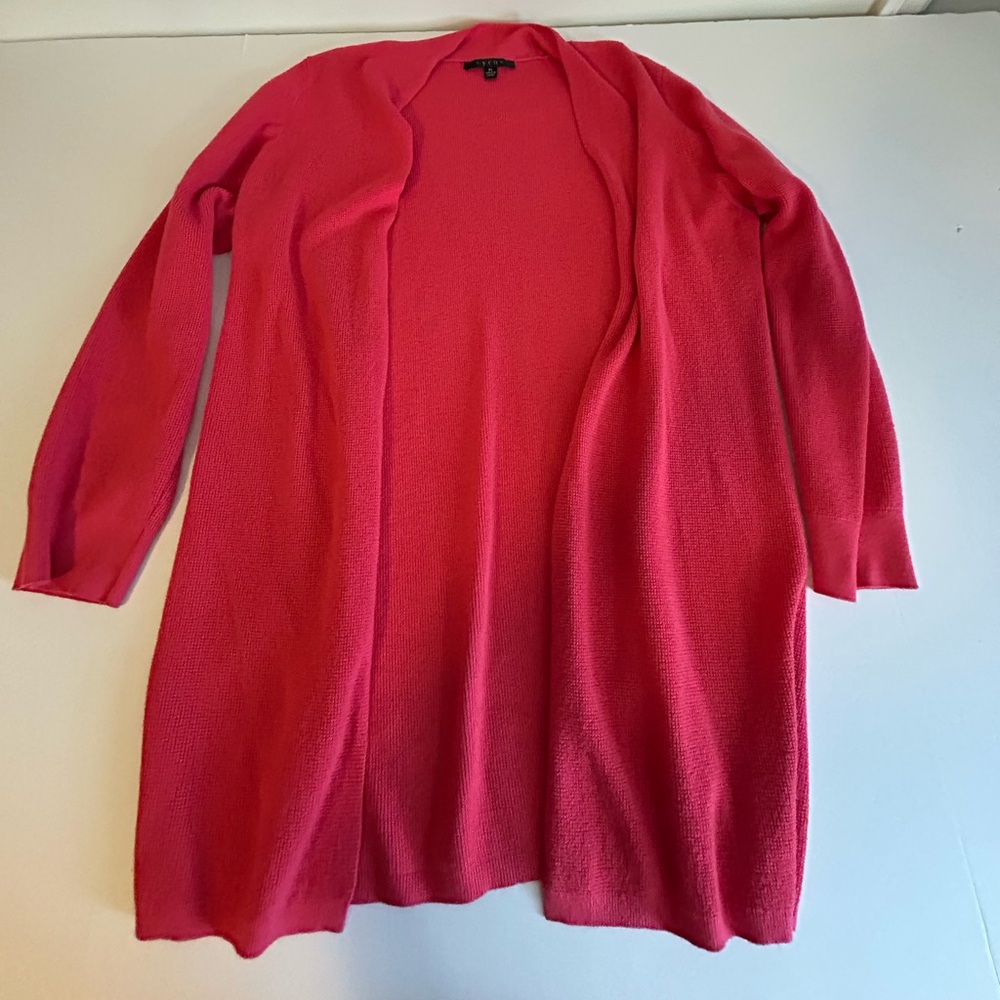 Cyrus Open-Front Long Cardigan Sweater in Bright Pink